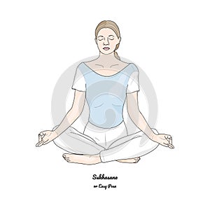 Sukhasana or Easy Pose with Chin Mudra. Yoga Practice. Vector