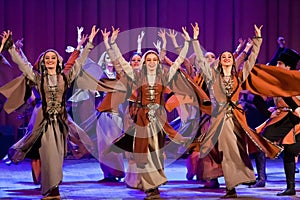 Sukhishvili, world famous Georgian National Ballet, women dance at concert in Vinnytsia, Ukraine