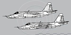 Sukhoi Su-25 Frogfoot. Vector drawing of attack aircraft. Side view.