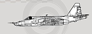 Sukhoi Su-25 Grach. Frogfoot. Vector drawing of close air support aircraft.