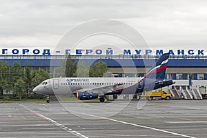 Sukhoi SuperJet of Aeroflot at the airport of Murmansk