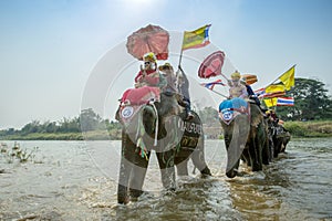 SUKHOTHAI - 2017 APRIL 7 : Sukhothai ordination parade on elephant back festival at Hadsiao Temple,Si Satchanalai from April 7