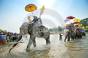 SUKHOTHAI - 2017 APRIL 7 : Sukhothai ordination parade on elephant back festival at Hadsiao Temple,Si Satchanalai from April 7