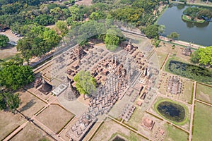 Sukhothai Historical Park in Sukhothai, Thailand. Aerial view