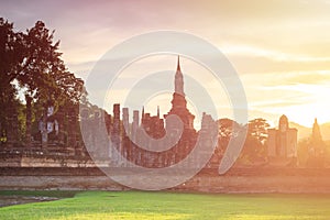 Sukhothai Historical Park at Sunset time, Sukhothai province, Lo