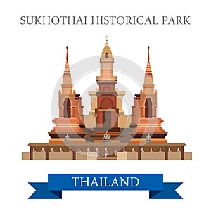 Sukhothai Historical Park in Thailand vector flat attraction