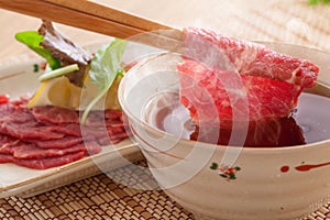 Sukiyaki Japanese food shabu shabu with beef slices