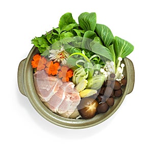 Sukiyaki Japanese Pork hot pot dish Served Vegetables Traditional popular of Asian