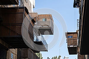 Sukkot on balconies in Jerusalem, Israel.