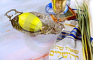 Sukkot, Jewish Orthodox festival, features use of traditional symbols such as four species Etrog, lulav, hadas, arava.