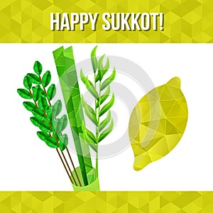 Sukkot symbols - four species - palm, willow, myrtle , etrog. Jewish religious New Year