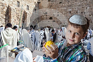 Sukkot at the Western Wall of Temple in Jerusalem