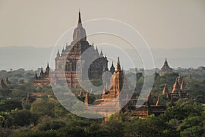 Sulamani temple from top of Pyathatgyi pagoda at sunset, bagan, Mandalay region, Myanmar