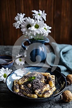 Sulance, potato dumplings with poppy seed, traditional Slovak dessert