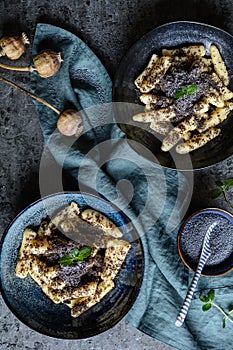 Sulance, potato dumplings with poppy seed, traditional Slovak dessert