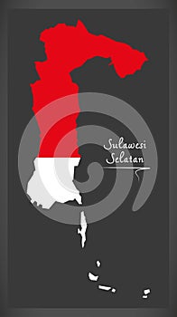 Sulawesi Selatan Indonesia map with Indonesian national flag ill