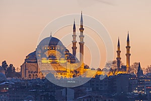Suleymaniye mosque in the evening, Istanbul photo