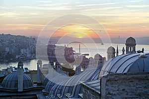 Suleymaniye Mosque from the garden Sunrise view of Istanbul