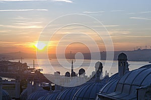 Suleymaniye Mosque from the garden Sunrise view of Istanbul