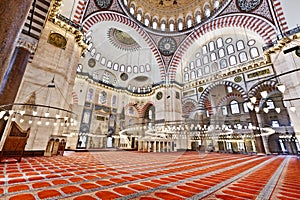 Suleymaniye Mosque in Istanbul Turkey - interior