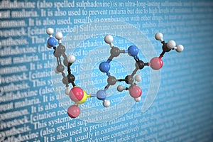 Sulfadoxine scientific molecular model, 3D rendering