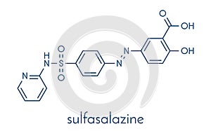 Sulfasalazine drug molecule. Used in treatment of rheumatoid arthritis and inflammatory bowel disease Crohn`s disease and. photo