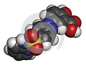 Sulfasalazine drug molecule. Used in treatment of rheumatoid arthritis and inflammatory bowel disease Crohn`s disease and.