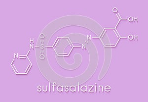 Sulfasalazine drug molecule. Used in treatment of rheumatoid arthritis and inflammatory bowel disease Crohn`s disease and photo