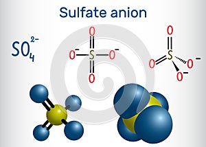 Sulfate anion sulphate molecule . Structural chemical formula photo