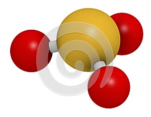Sulfite anion, chemical structure. Sulfite salts are common food additives. 3D rendering. Atoms are represented as spheres with