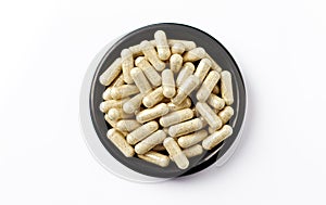 Sulforaphane capsules.  Concept for a healthy dietary supplementation.