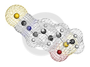 Sulforaphane cruciferous vegetable molecule. 3D rendering.