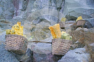 Sulfur carriers basket at Kawah Ijen