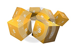 Sulfur, 3D rendering of symbols of the elements of the periodic table