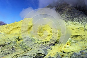 Sulfur fumaroles Volcanic White Island-New Zealand