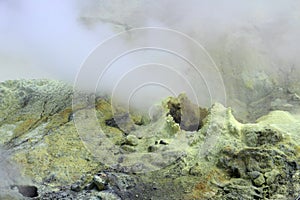 Sulfur fumaroles Volcanic White Island-New Zealand