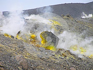 Sulfur fumaroles on Volcano, Aeolian Islands in the Tyrrhenian Sea