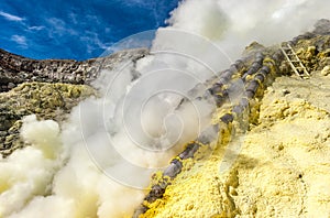 Sulfur mining, Kawah Ijen volcano, Java, Indonesia