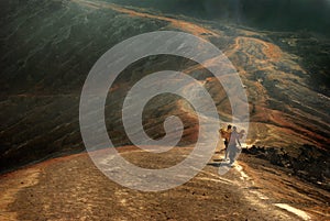 Sulfur mining workers in Mount Ijen, East Java, Indonesia