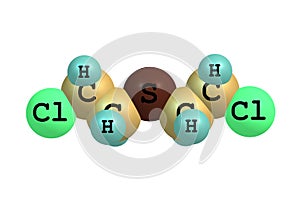 Sulfur mustard molecule isolated on white