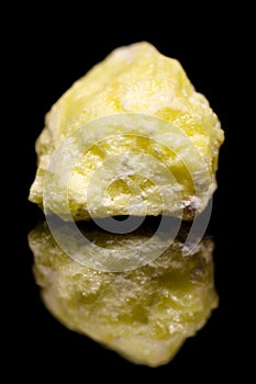 Sulfur or sulphur mineral stone, natural fragil element in front photo