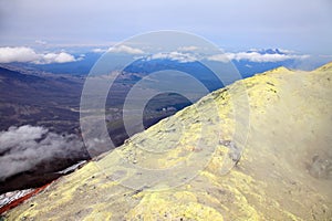 Sulfur at the top of the Avachinskiy volcano.