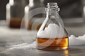 Sulfuric acid in laboratory flask photo