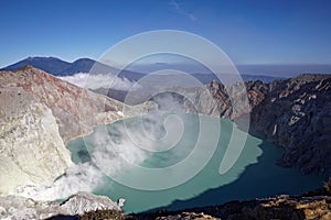 The sulfuric lake of Kawah Ijen vulcano in East Java