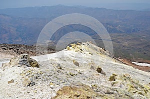Sulfuric slops of Damavand volcano near summit photo