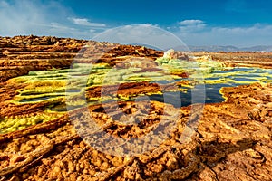 Sulfurous formations created by upwelling volcano springs in Ethiopia photo