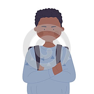 Sulky anxious african boy isolated illustration