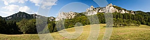 Sulov rocks, nature reserve in Slovakia, panorma with rocks and meadow