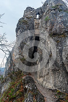 Sulovsky hrad castlew ruins in Sulovske skaly mountains in Slovakia