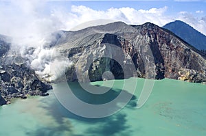 Sulphatic lake in a crater of volcano Ijen.